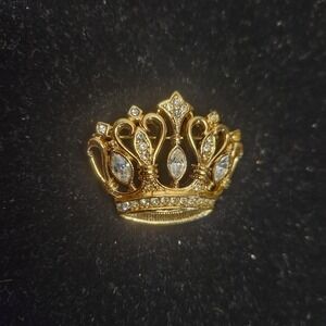 Vintage Avon Crown & Rhinestone Gold Tone Brooch Kenneth Jay‎ Lane